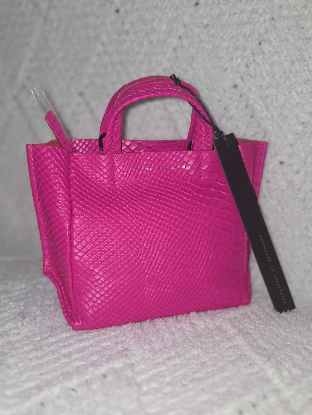 Vibrant Pink Leather Python Textured Mini Tote Bag